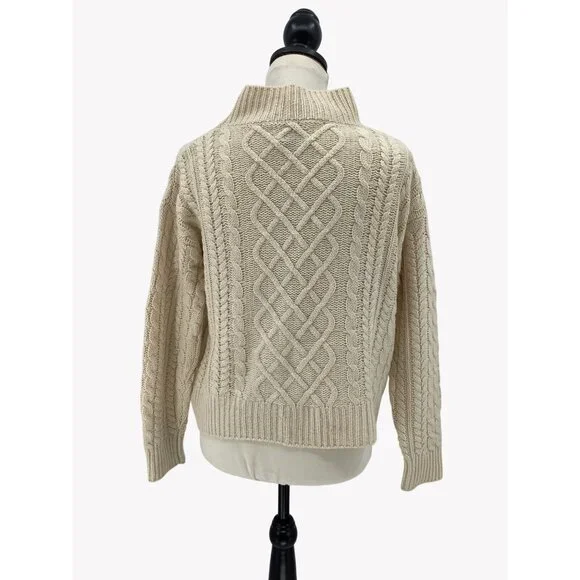 Frame Wool & Cashmere Cable Knit Crop Sweater in Ivory - Size XS - Picture 3 of 7